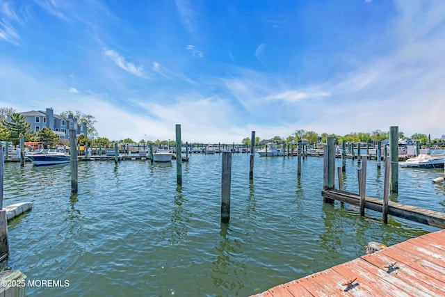 dock area with a water view