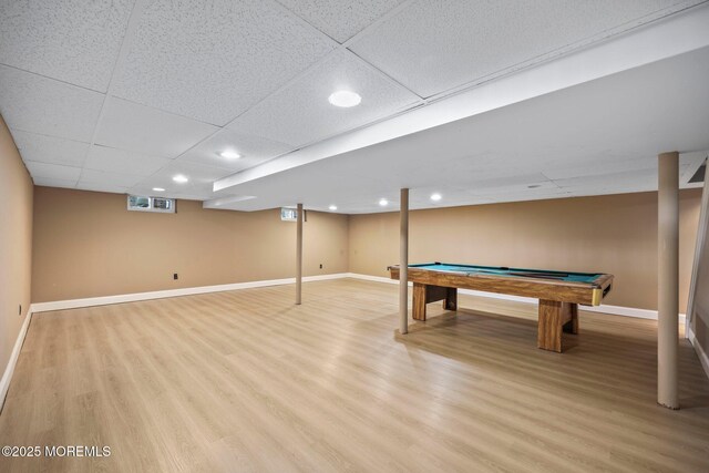 2338 Ramshorn Dr, Allenwood, NJ 08720 - game room featuring light wood-style floors, baseboards, a drop ceiling, recessed lighting, and pool table