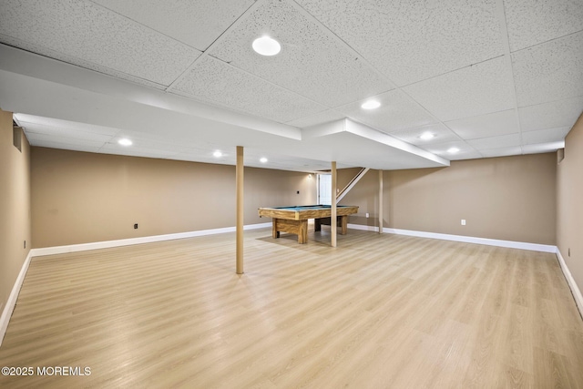 2338 Ramshorn Dr, Allenwood, NJ 08720 - rec room featuring baseboards, a drop ceiling, recessed lighting, pool table, and light wood finished floors