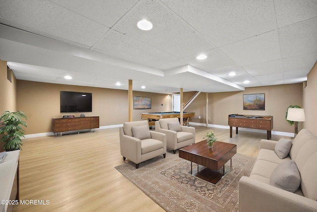 2338 Ramshorn Dr, Allenwood, NJ 08720 - living area with light wood finished floors, recessed lighting, pool table, baseboards, and a drop ceiling