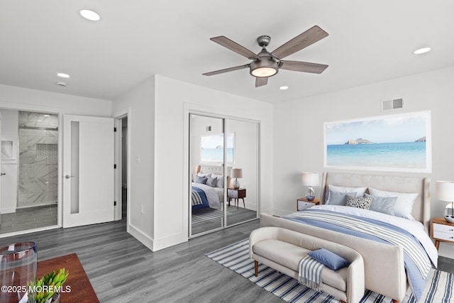 1501 Central, Seaside Heights, NJ 08751 - bedroom with recessed lighting, wood finished floors, a closet, baseboards, and ceiling fan