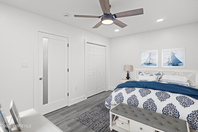 1501 Central, Seaside Heights, NJ 08751 - bedroom with wood finished floors, recessed lighting, a ceiling fan, and baseboards