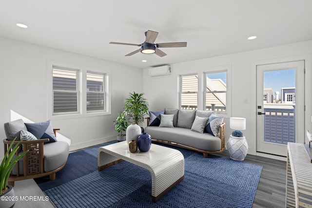 1501 Central, Seaside Heights, NJ 08751 - living area with healthy amount of natural light, a wall mounted air conditioner, wood finished floors, ceiling fan, and recessed lighting