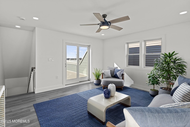 1501 Central, Seaside Heights, NJ 08751 - living room with recessed lighting, wood finished floors, a ceiling fan, and baseboards