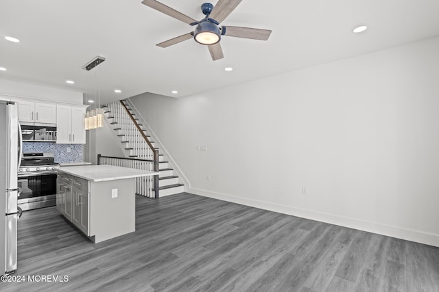 1501 Central, Seaside Heights, NJ 08751 - kitchen with stainless steel appliances, a ceiling fan, recessed lighting, light countertops, and wood finished floors