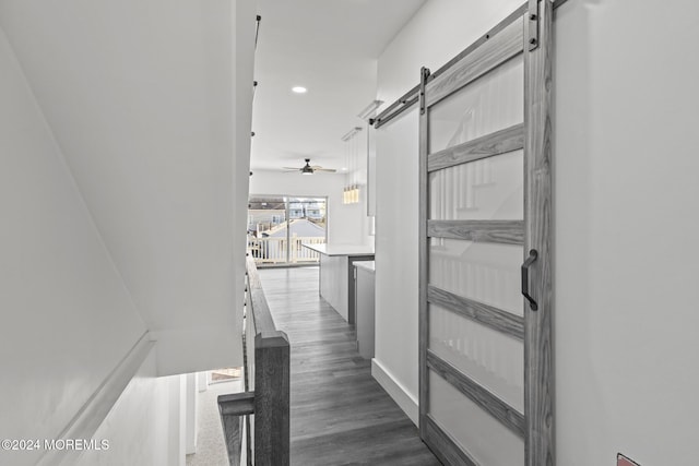 1501 Central, Seaside Heights, NJ 08751 - corridor with a barn door, dark wood-style flooring, and recessed lighting