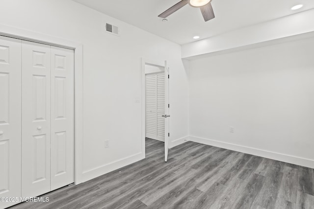 1501 Central, Seaside Heights, NJ 08751 - unfurnished bedroom featuring wood finished floors, baseboards, a closet, recessed lighting, and a ceiling fan