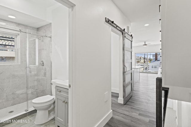 1501 Central, Seaside Heights, NJ 08751 - full bathroom with a marble finish shower, toilet, vanity, ceiling fan, and baseboards