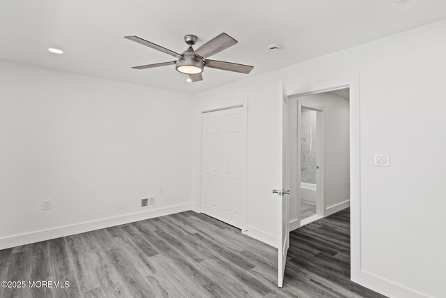1501 Central, Seaside Heights, NJ 08751 - unfurnished bedroom featuring wood finished floors, baseboards, a closet, recessed lighting, and a ceiling fan