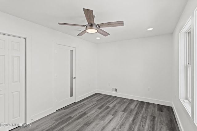 1501 Central, Seaside Heights, NJ 08751 - unfurnished bedroom featuring dark wood-style flooring, recessed lighting, baseboards, and a ceiling fan