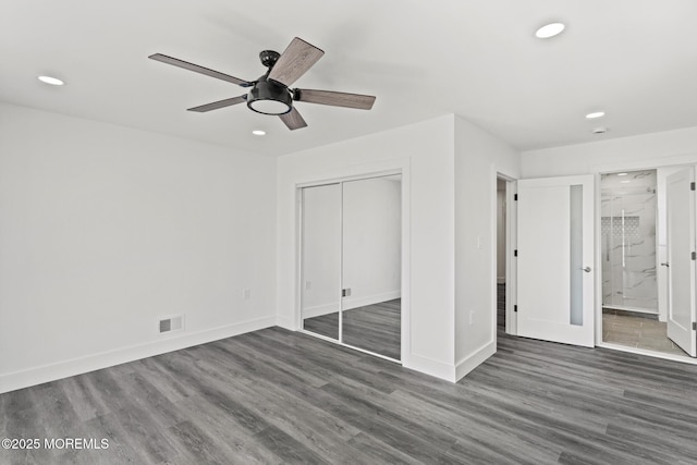 1501 Central, Seaside Heights, NJ 08751 - unfurnished bedroom with recessed lighting, dark wood-style floors, a closet, baseboards, and ensuite bathroom