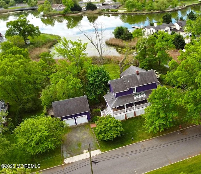 aerial view of a nearby body of water