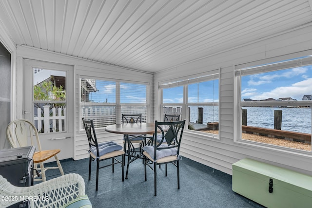 254 Butler Blvd, Bayville, NJ 08721 - sunroom featuring outdoor dining area, a water view, and carpet flooring