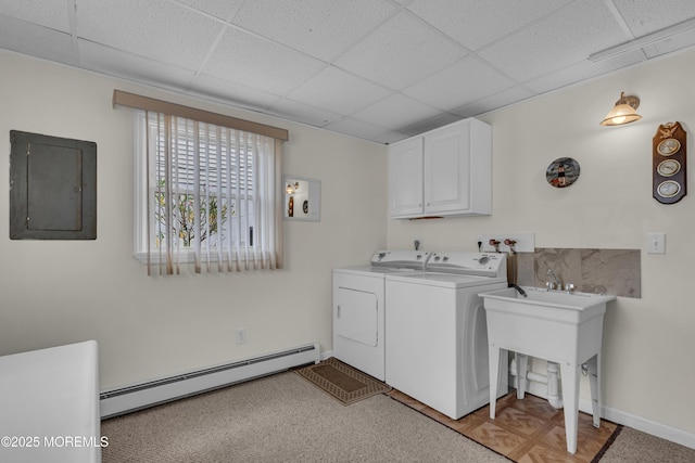 254 Butler Blvd, Bayville, NJ 08721 - clothes washing area with cabinet space, independent washer and dryer, baseboards, a baseboard heating unit, and electric panel