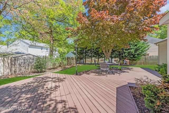 5 Beth Dr, Middletown, NJ 07748 - wooden deck featuring a fenced backyard and outdoor dining space