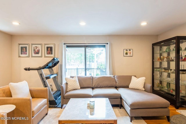 living room with recessed lighting