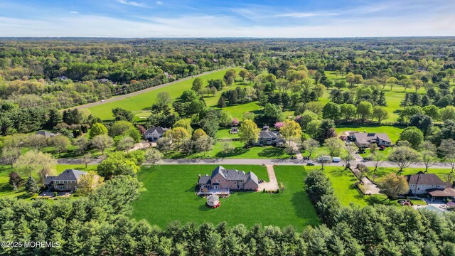 bird's eye view with a residential view and a wooded view