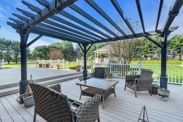 deck featuring a pergola