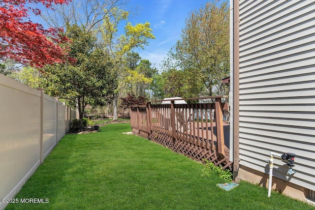 view of yard featuring a deck and fence