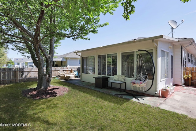 471 Saint Thomas Dr, Toms River, NJ 08757 - rear view of property with fence, a lawn, a patio, and a sunroom