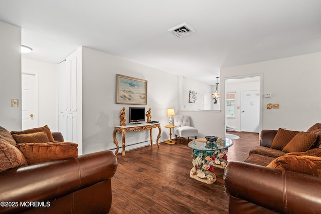 119B Buckingham Dr, Lakewood, NJ 08701 - living room featuring visible vents and dark wood-style floors
