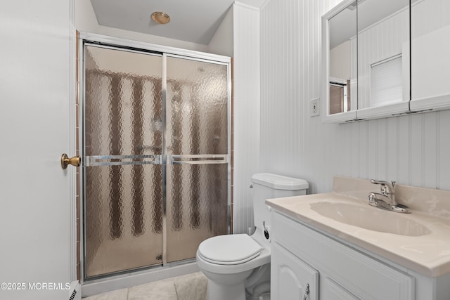 119B Buckingham Dr, Lakewood, NJ 08701 - full bathroom featuring vanity, tile patterned floors, toilet, and a shower stall