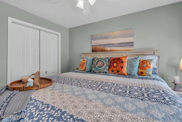 bedroom with a closet and ceiling fan
