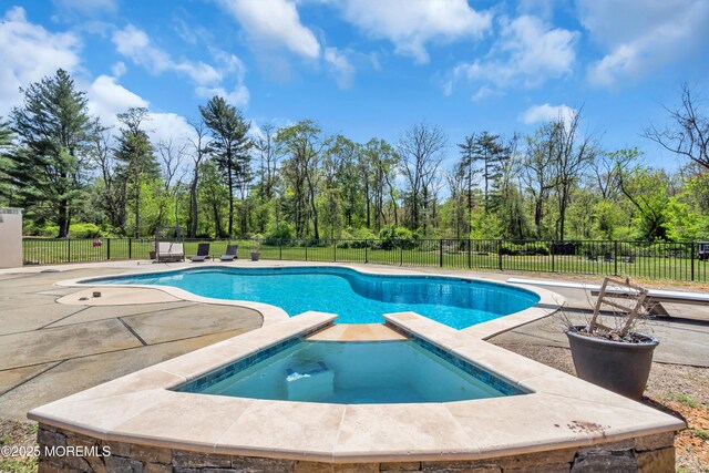 63 Carriage Hill Dr, Colts Neck, NJ 07722 - view of swimming pool featuring a fenced in pool, an in ground hot tub, fence, and a patio area
