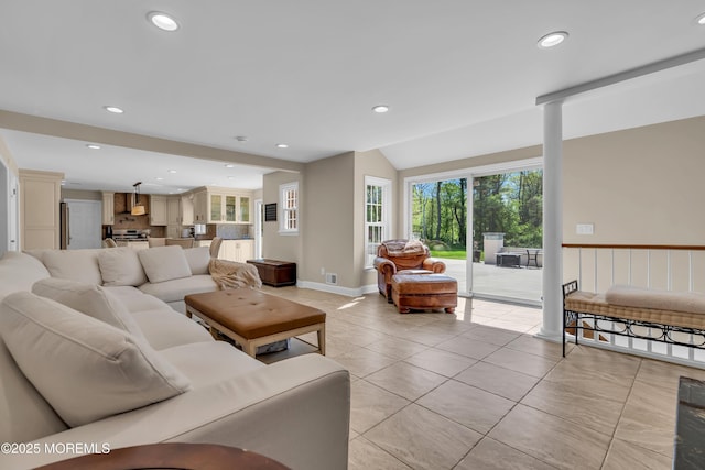 63 Carriage Hill Dr, Colts Neck, NJ 07722 - living area featuring light tile patterned floors, baseboards, recessed lighting, and visible vents