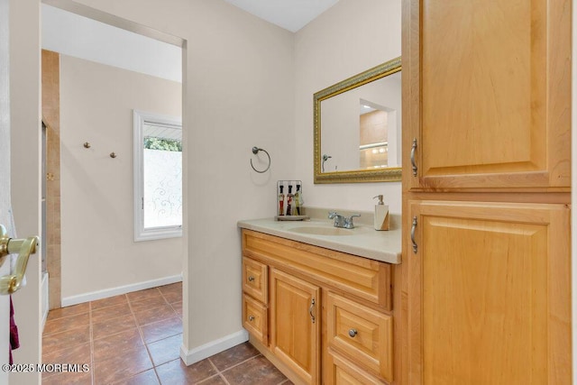 1 Flintlock Rd, Freehold, NJ 07728 - bathroom featuring baseboards, a shower, tile patterned flooring, and vanity