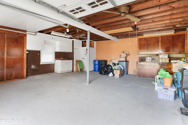 garage with ceiling fan