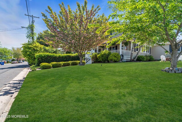 view of yard with a porch