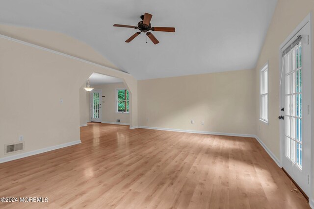 188 Five Points Rd, Colts Neck, NJ 07722 - spare room featuring a ceiling fan, lofted ceiling, light wood-style flooring, and visible vents