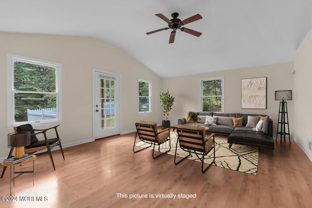 188 Five Points Rd, Colts Neck, NJ 07722 - living area with a ceiling fan, vaulted ceiling, a wealth of natural light, and wood finished floors