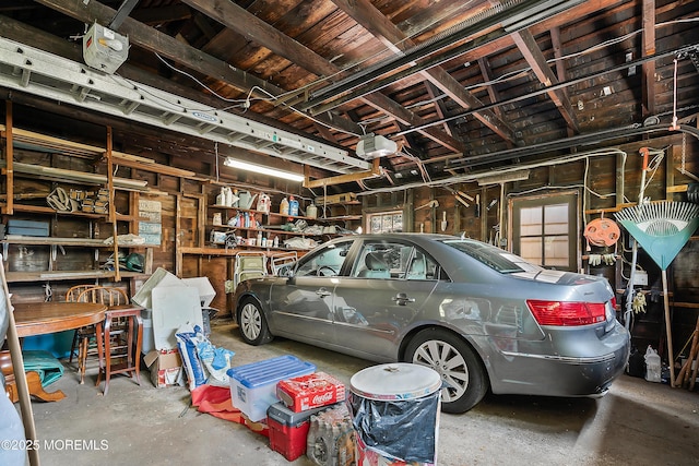 garage with a garage door opener