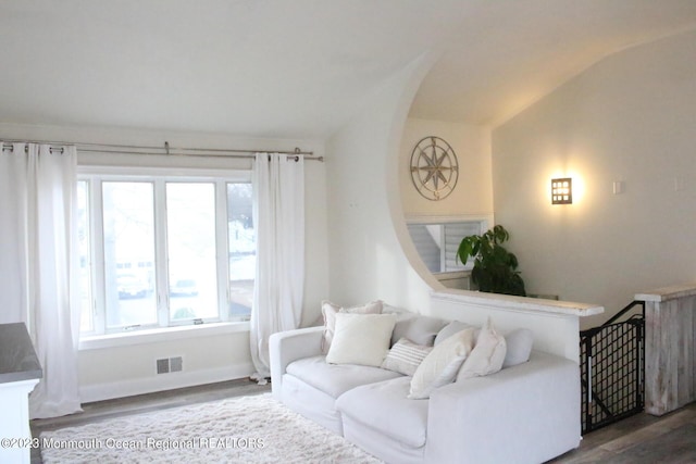 23 Layton Ave, Pine Beach, NJ 08741 - living area with wood finished floors, vaulted ceiling, and baseboards
