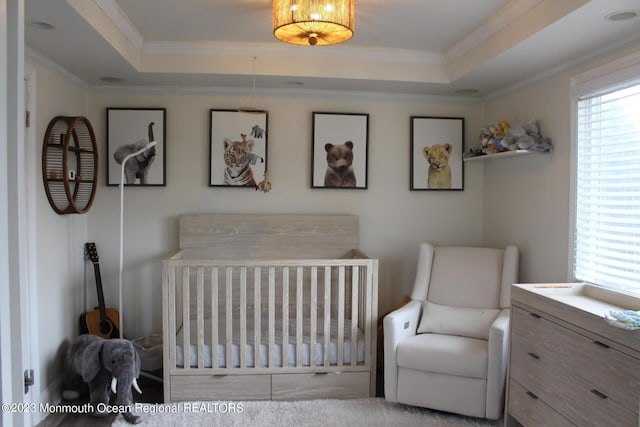 23 Layton Ave, Pine Beach, NJ 08741 - bedroom with a tray ceiling, crown molding, and a crib
