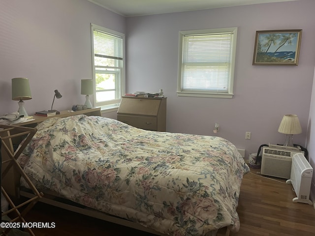 bedroom featuring multiple windows and wood finished floors