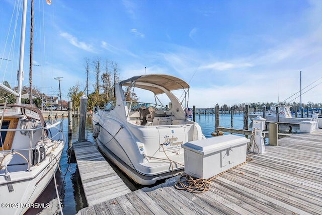 view of dock with a water view