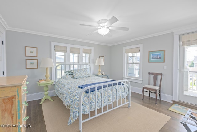 26 Bridge, Bay Head, NJ 08742 - bedroom featuring ornamental molding, baseboards, wood finished floors, and ceiling fan