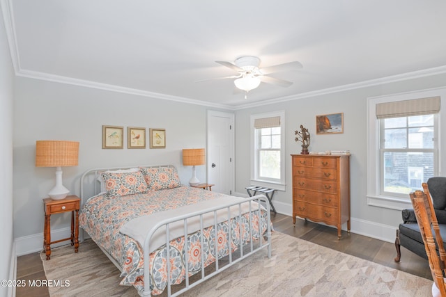 26 Bridge, Bay Head, NJ 08742 - bedroom with wood finished floors, ornamental molding, baseboards, and a ceiling fan