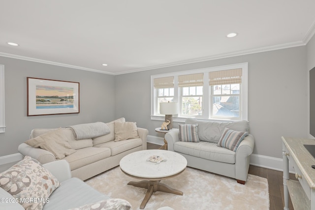 26 Bridge, Bay Head, NJ 08742 - living area with baseboards, wood finished floors, ornamental molding, and recessed lighting