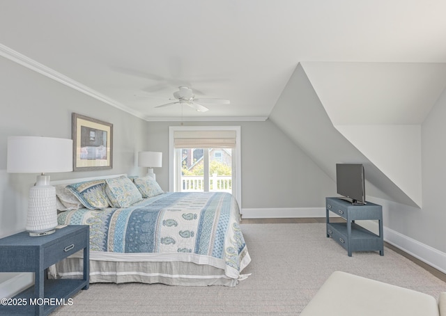 26 Bridge, Bay Head, NJ 08742 - bedroom featuring access to exterior, a ceiling fan, baseboards, and ornamental molding