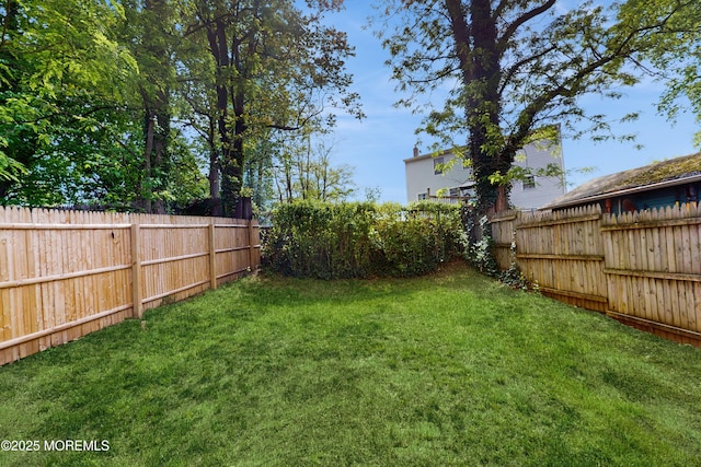 view of yard with a fenced backyard