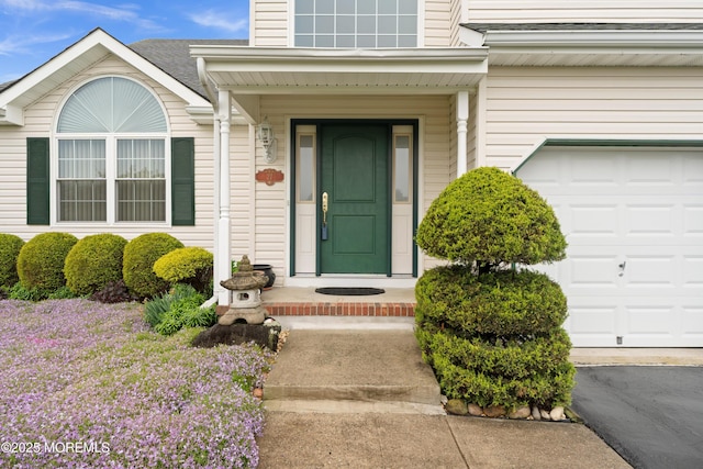 entrance to property featuring a garage