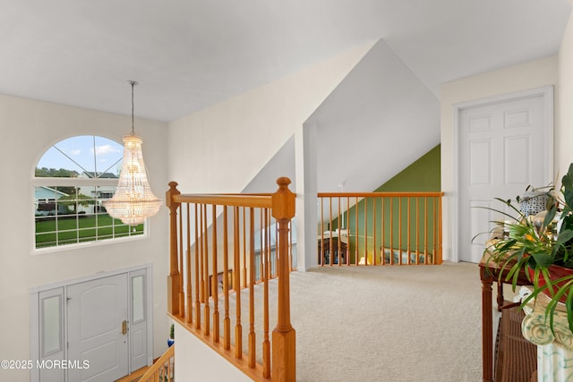 27 Jared Ln, Little Egg Harbor, NJ 08087 - corridor featuring carpet flooring, a chandelier, and an upstairs landing