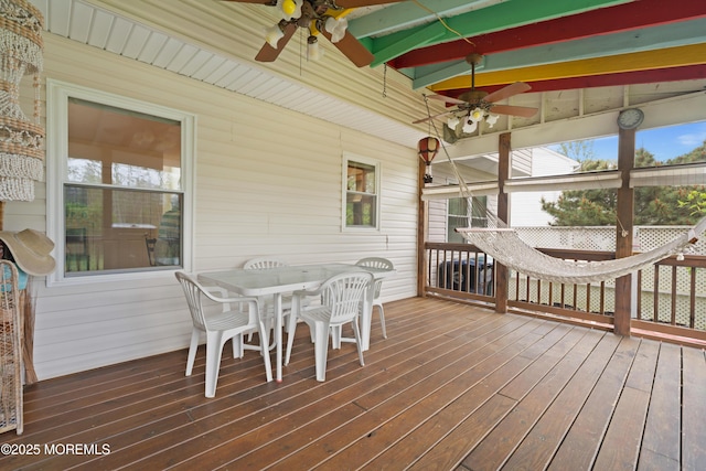 27 Jared Ln, Little Egg Harbor, NJ 08087 - deck featuring ceiling fan and outdoor dining space