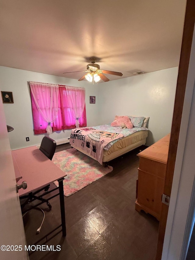 82 Bonita Rd, Waretown, NJ 08758 - bedroom with tile patterned floors, ceiling fan, and visible vents