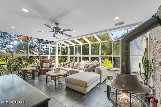 18 Schoolhouse Rd, Cream Ridge, NJ 08514 - sunroom / solarium featuring visible vents, a ceiling fan, a wealth of natural light, and outdoor lounge area