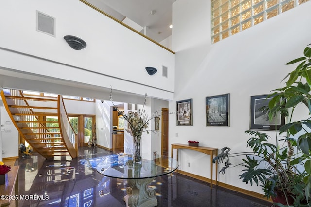 18 Schoolhouse Rd, Cream Ridge, NJ 08514 - interior space with baseboards, stairs, and a high ceiling